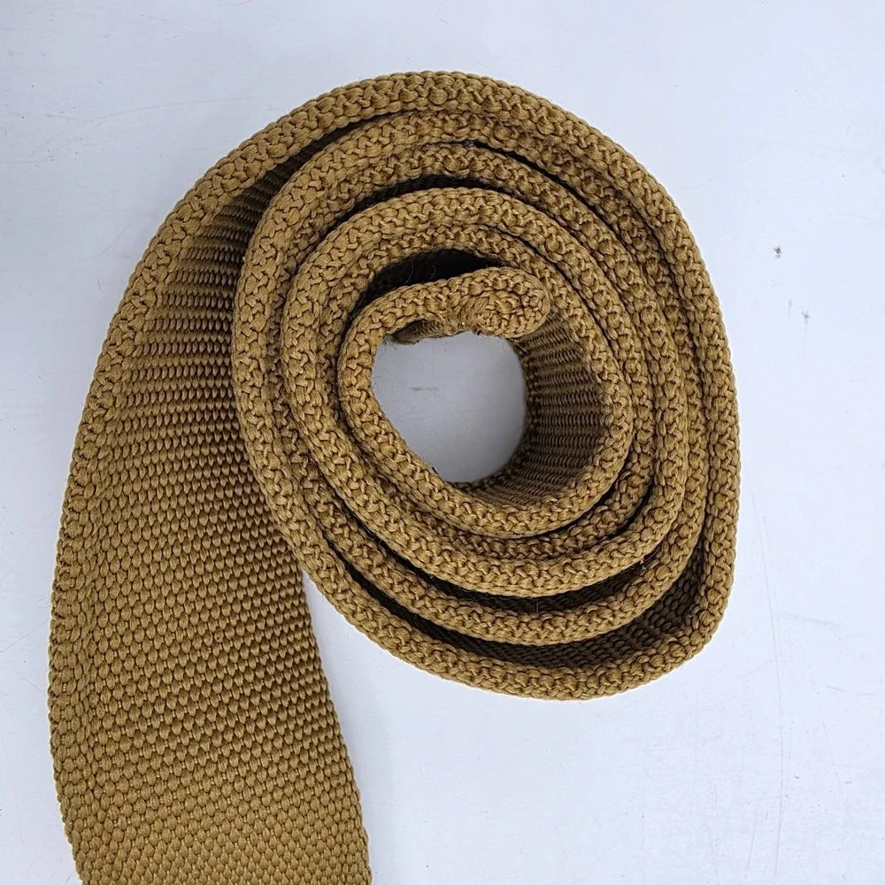 Mens Khaki Brown Canvas Web D-Ring Belt Military Style Size 32 Adjustable